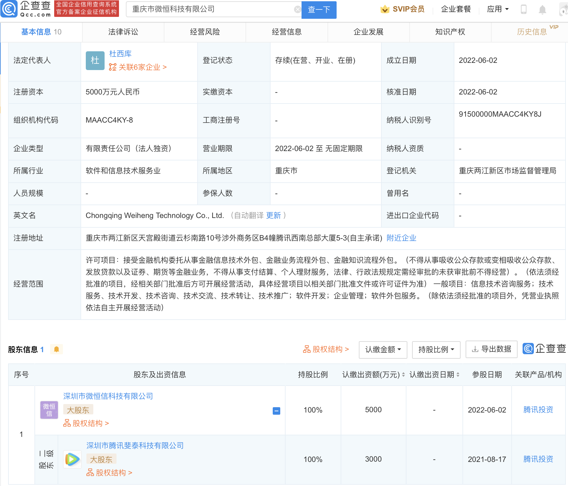 腾讯投资成立新公司,经营范围含金融业务流程外包